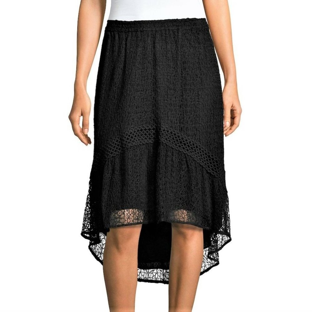 NWOT Ramy Brook Elegant Black High-Low Lace Skirt